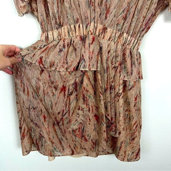 IRO Buoux Metallic Print Ruffle V-Neck Mini A-Line Dress - Picture 10 of 11